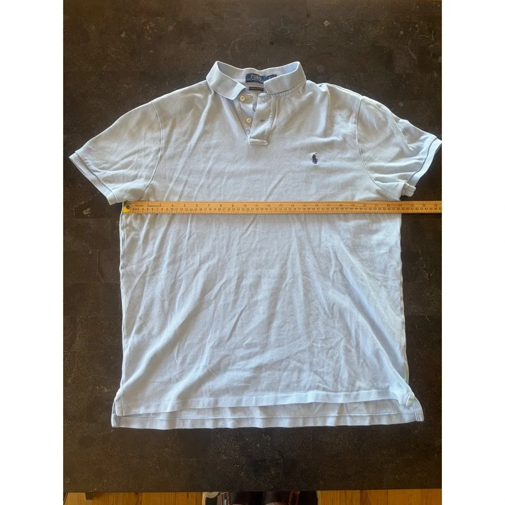 Polo Ralph Lauren Men XL Custom Slim Fit Light Blue Pique Polo Golf Shirt Cotton
